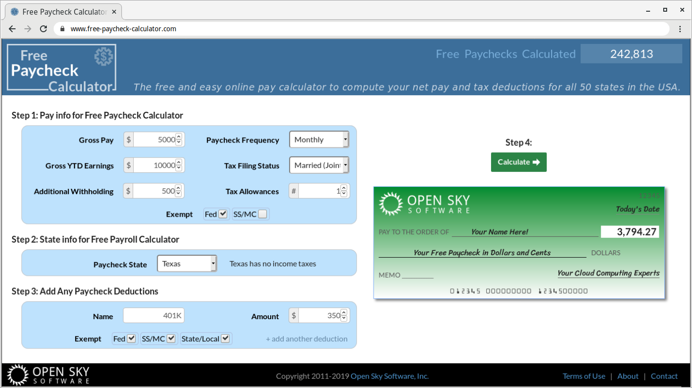 Free Paycheck Calculator Screenshot